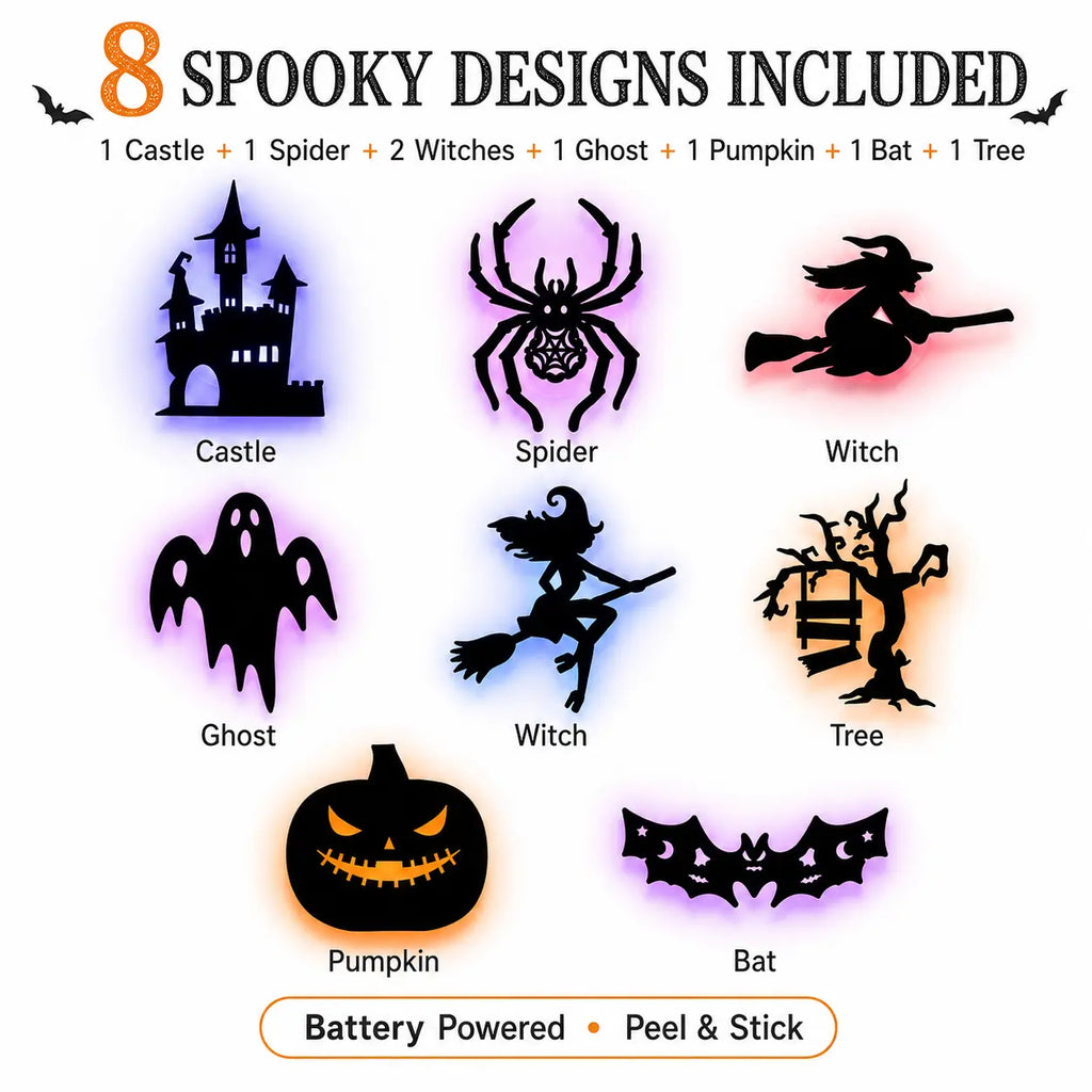 Halloween LED Wall Decor Lights, Peel & Stick Battery Powered Silhouette Stickers