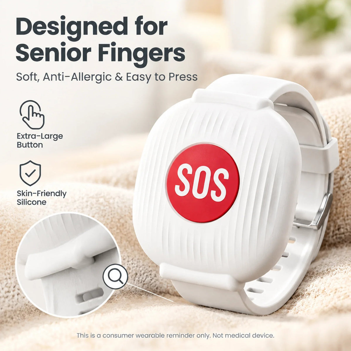 SOS Emergency Alert Wristband for Seniors – One-Touch Help Button