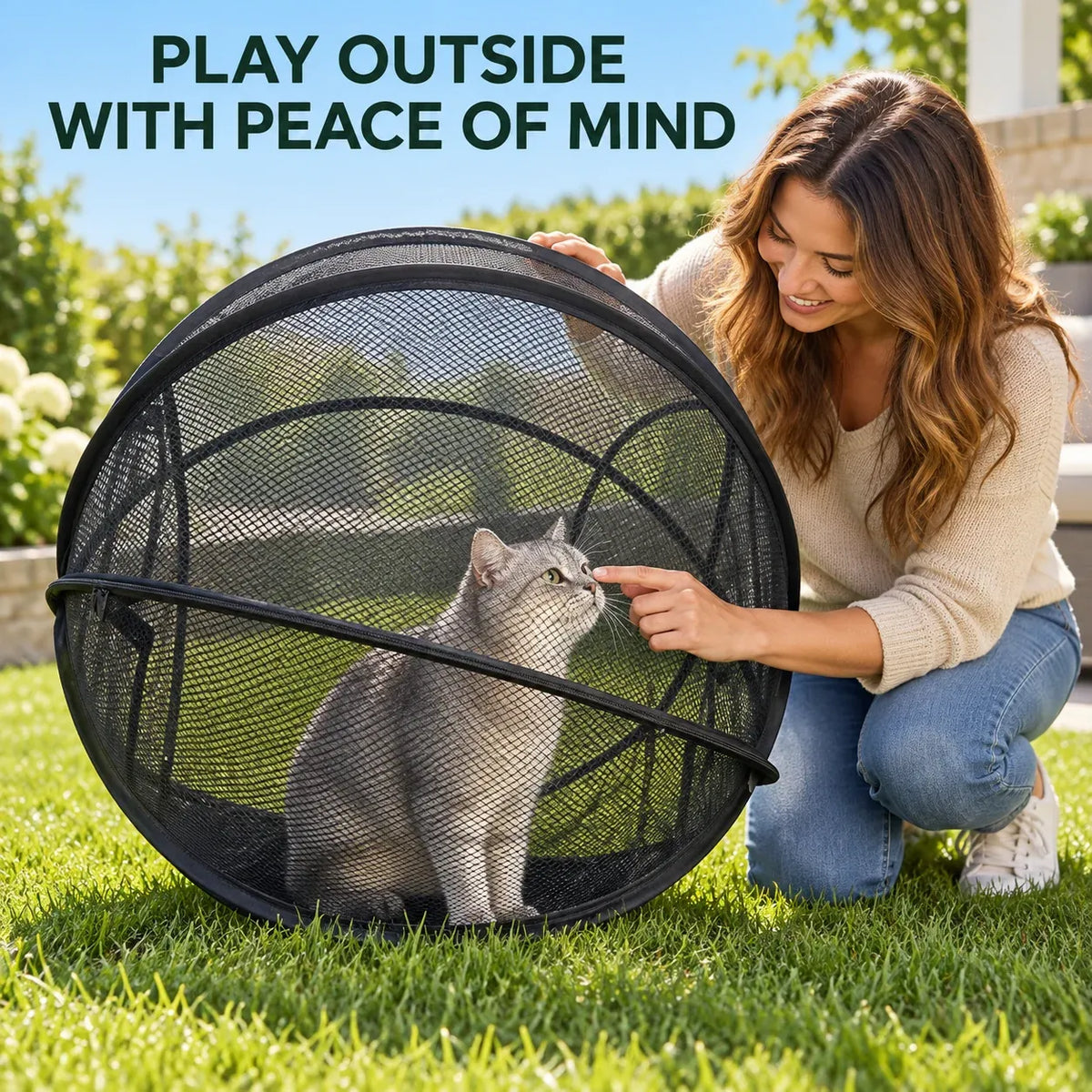 Pop-Up Cat Playpen – 32" Portable Mesh Enclosure for Indoor & Outdoor Use