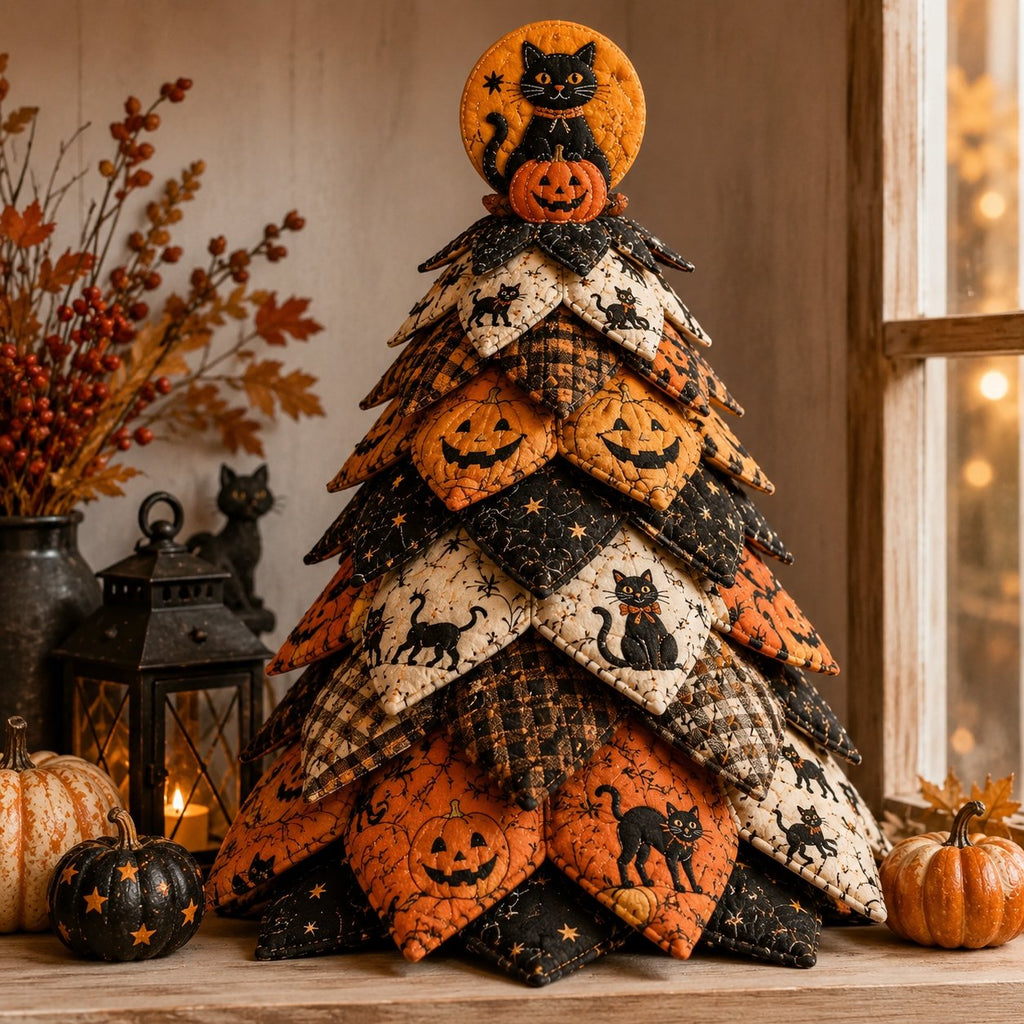 Moonlit Black Cat - DIY Halloween Theme Quilted Fabric Tree Kit