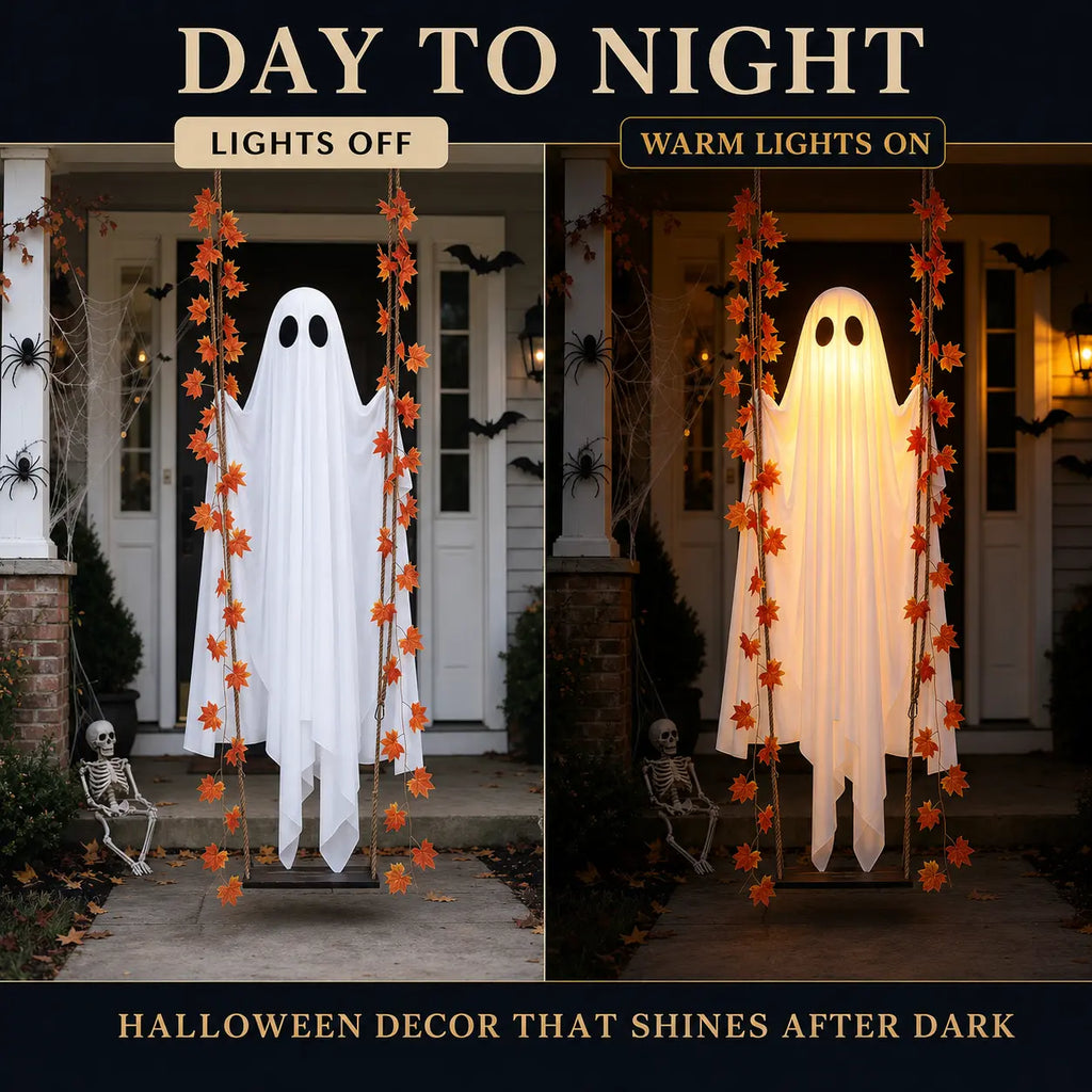 LED Light-Up Swinging Ghost Halloween Decor