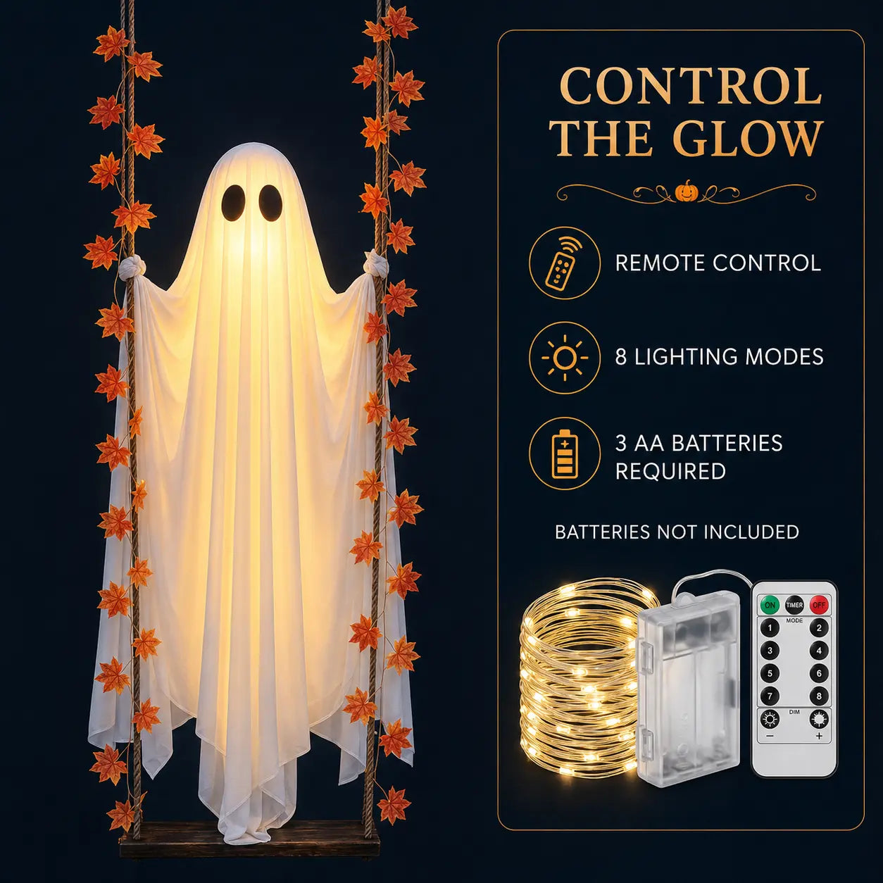 LED Light-Up Swinging Ghost Halloween Decor