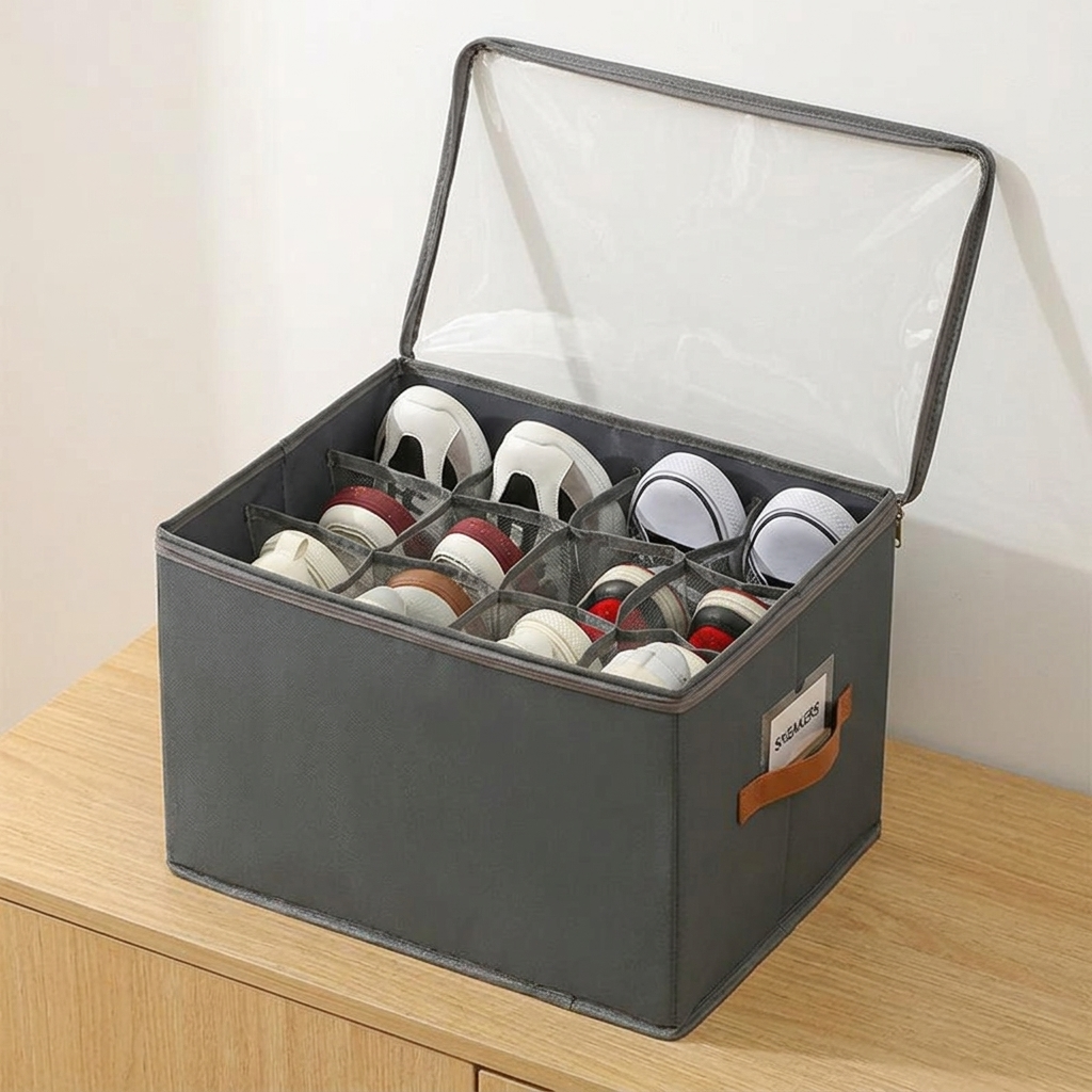 Foldable Clear Lid Shoe Organizer