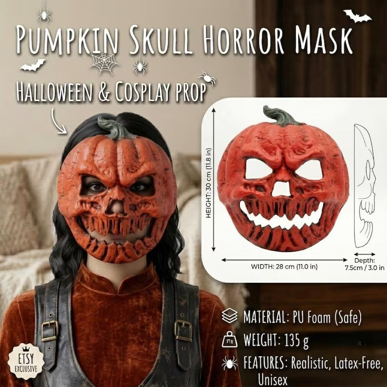 Evil Jack-O'-Lantern Pumpkin Skull Mask – Halloween Horror